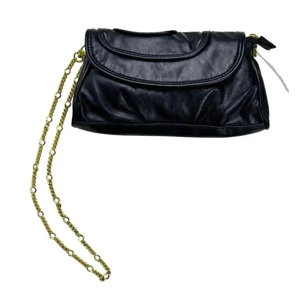 Motivi Italian Glossy Faux Leather Soft Clutch Wristlet Gold Chain Strap Flap